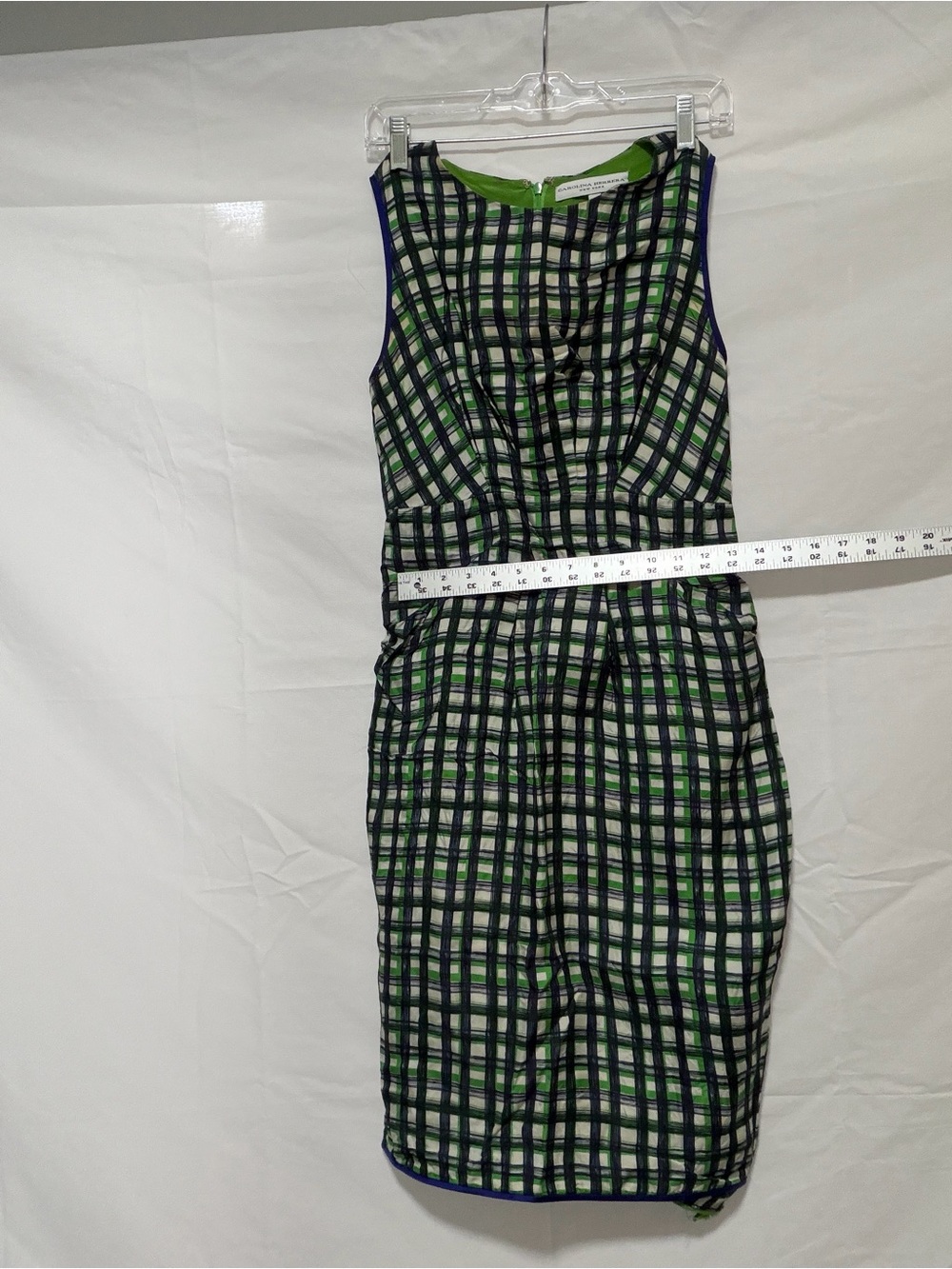 Carolina Herrera Green, Navy and White Plaid Sleeveless Dress - Picture 3 of 6